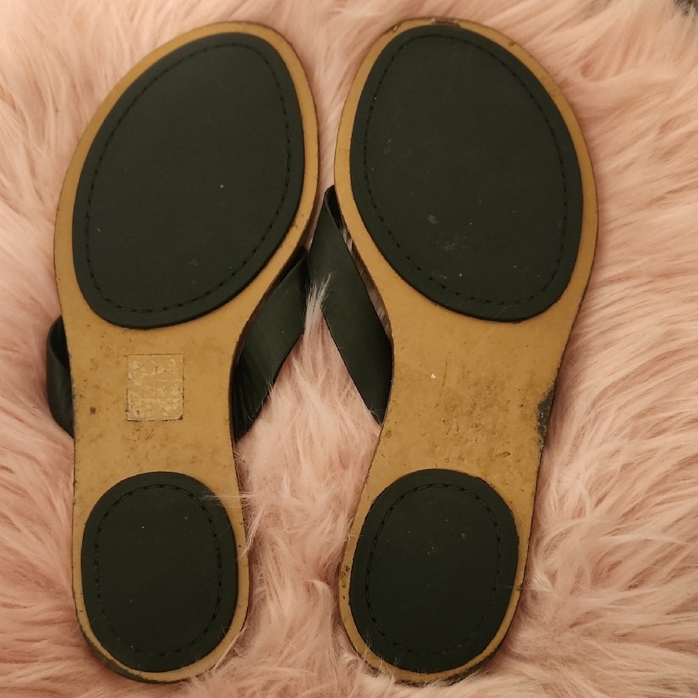 Tory Burch Black and Tan Sandals with Metallic Embellishments - Picture 3 of 3